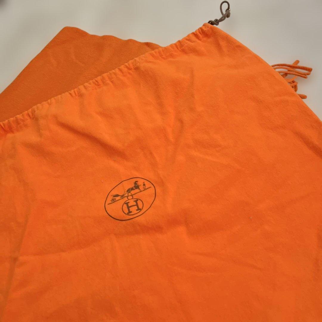 HERMES オレンジ ウール マフラー フリンジ付き