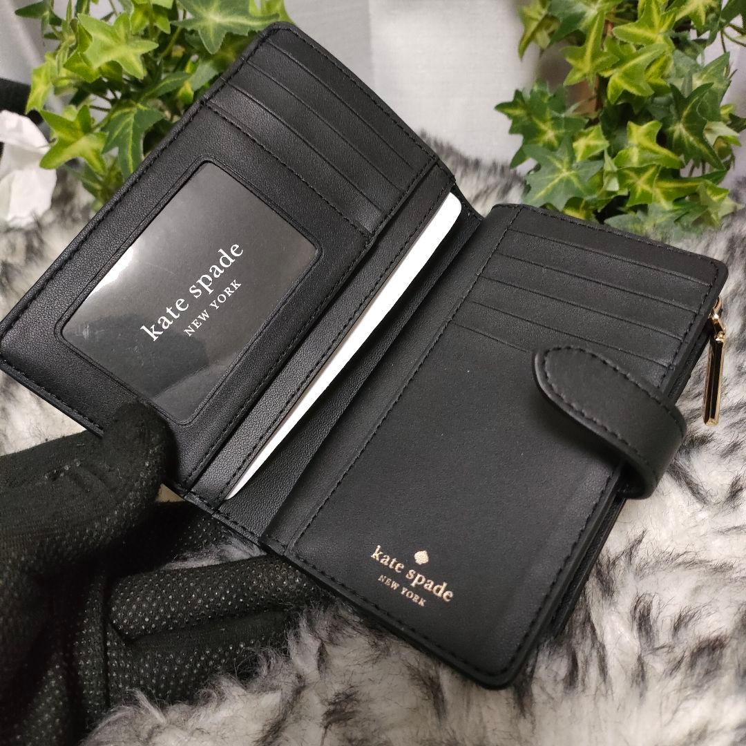 未使用に近い ケイトスペードニューヨーク 2つ折り財布 キルティング ブラック黒