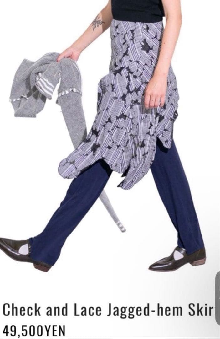 すみPERVERZECheckand LaceJaggedhemSkirt