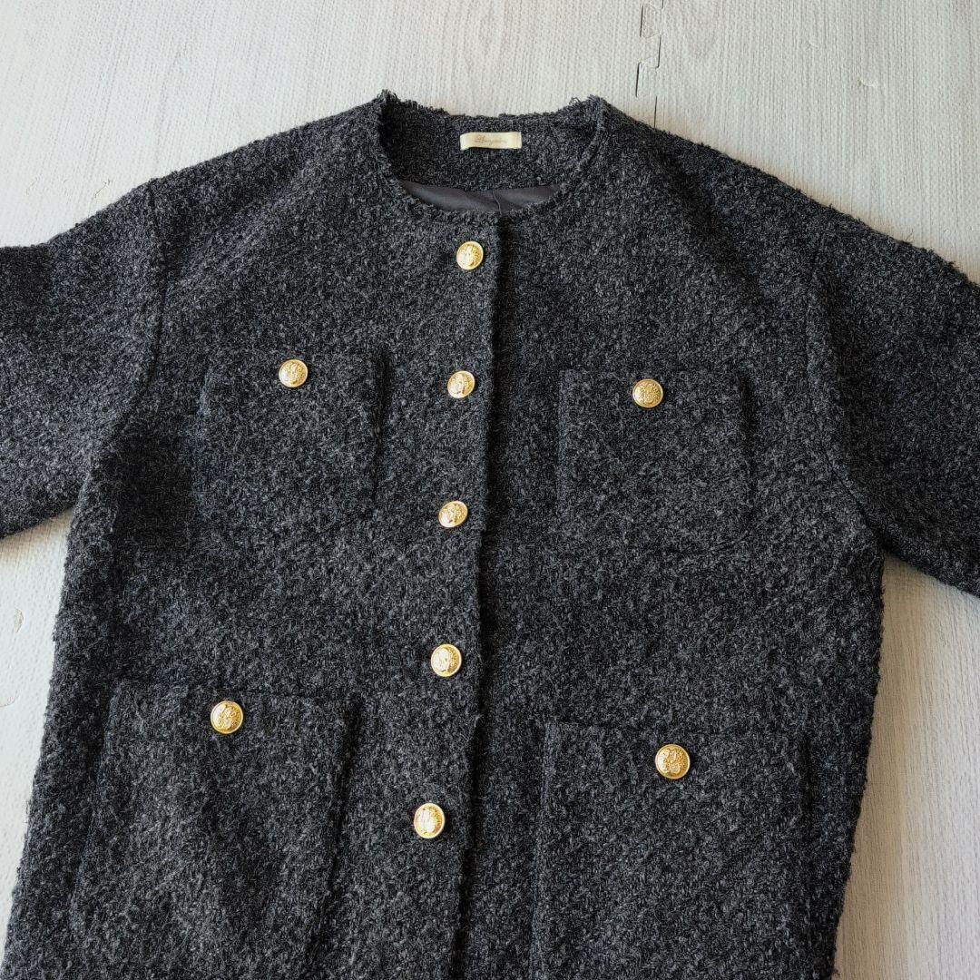 ラウンジドレス　ツイードジャケット　ブラック×グレー　金ボタン　26400円F