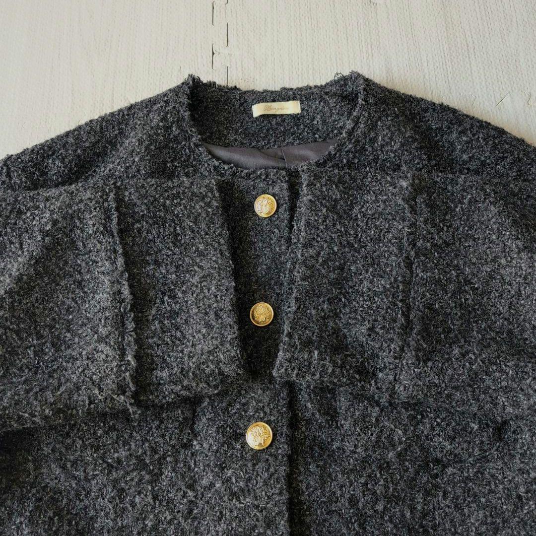 ラウンジドレス　ツイードジャケット　ブラック×グレー　金ボタン　26400円F