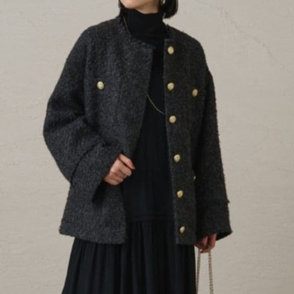 ラウンジドレス　ツイードジャケット　ブラック×グレー　金ボタン　26400円F
