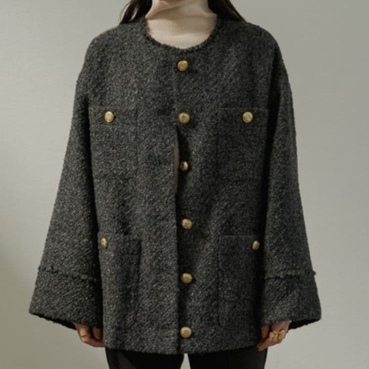 ラウンジドレス　ツイードジャケット　ブラック×グレー　金ボタン　26400円F