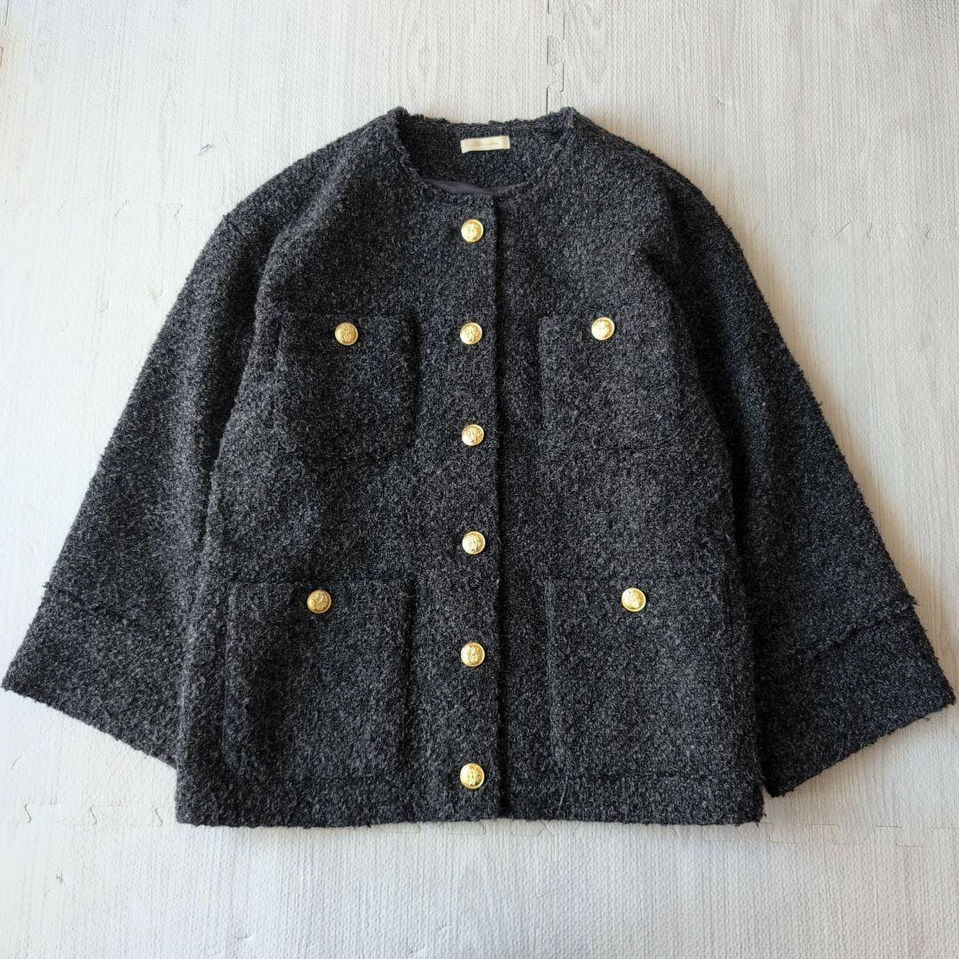 ラウンジドレス　ツイードジャケット　ブラック×グレー　金ボタン　26400円F