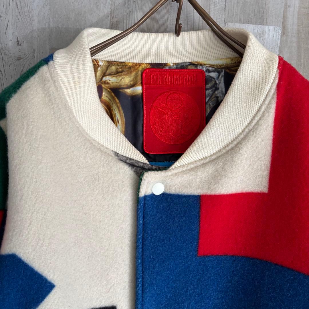 フェノメノン 袖レザー 総柄スタジャン ジャケット ビッグサイズ