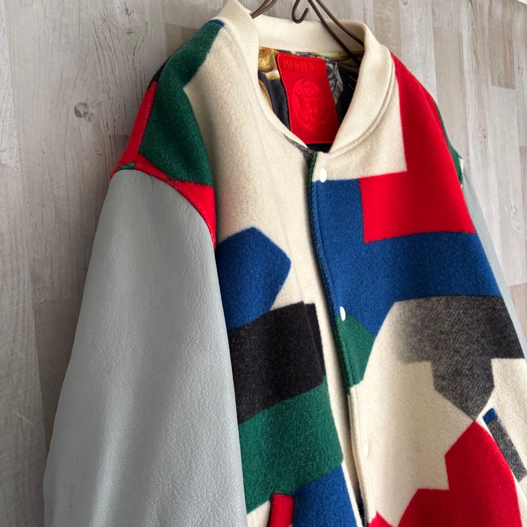 フェノメノン 袖レザー 総柄スタジャン ジャケット ビッグサイズ