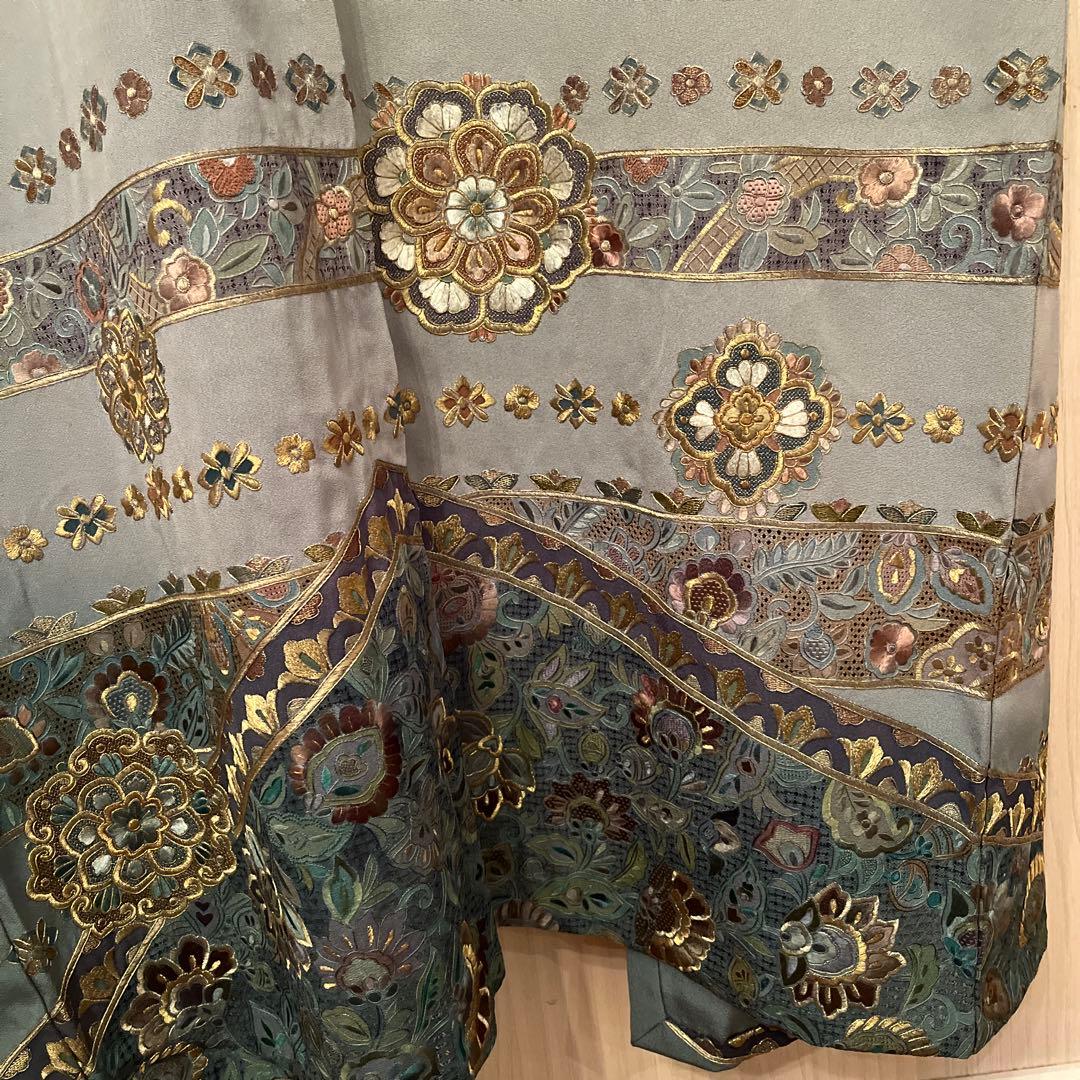 泰斗刺繍　訪問着　着物　スワトウ刺繍