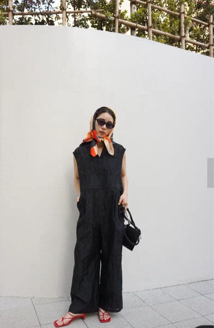 SHEER JACQUARD TAILORED ROMPERS ブラックMサイズ