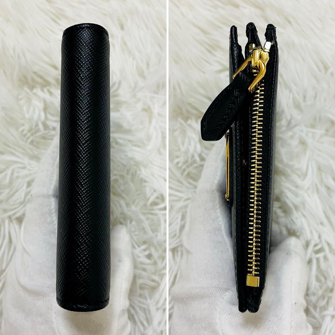 未使用級✨PRADA 二つ折り財布 サフィアーノレザー 三角ロゴ ブラック