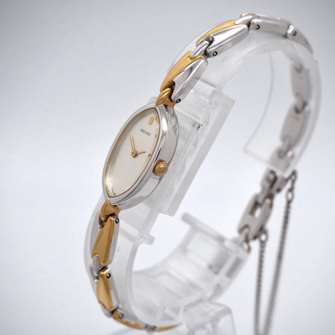 177 稼働【美品】SEIKO時計　レディース　オーバル　コンビ　ゴールド　華奢