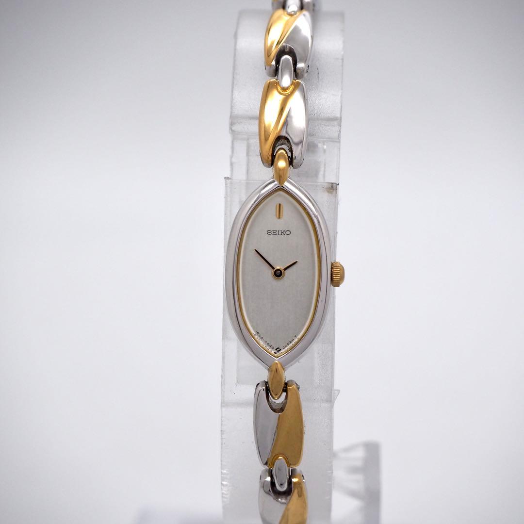 177 稼働【美品】SEIKO時計　レディース　オーバル　コンビ　ゴールド　華奢