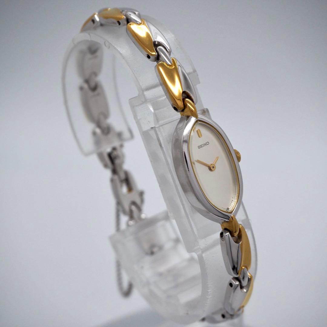 177 稼働【美品】SEIKO時計　レディース　オーバル　コンビ　ゴールド　華奢