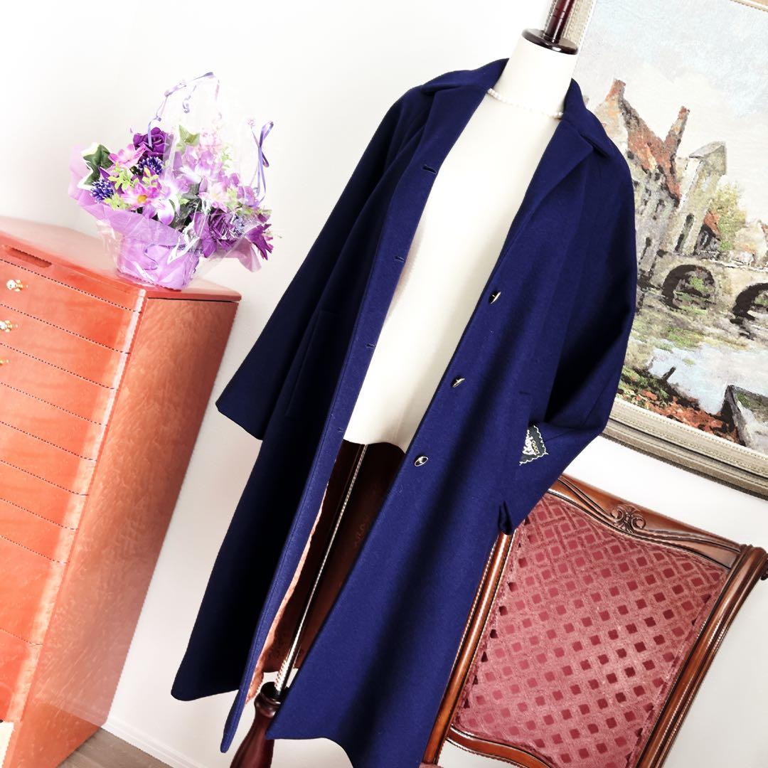 極美品　GUCCIグッチ チェスター　コート GGボタン　ネイビー　刺繍　ロング