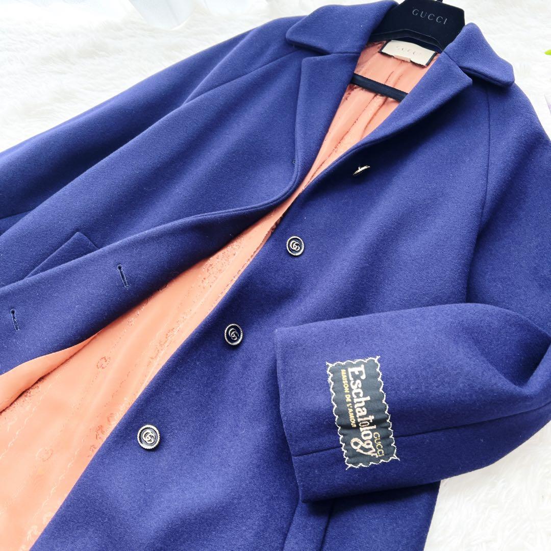 極美品　GUCCIグッチ チェスター　コート GGボタン　ネイビー　刺繍　ロング