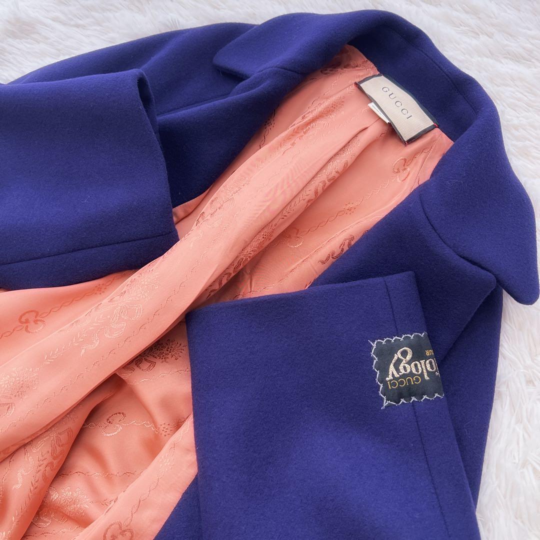 極美品　GUCCIグッチ チェスター　コート GGボタン　ネイビー　刺繍　ロング