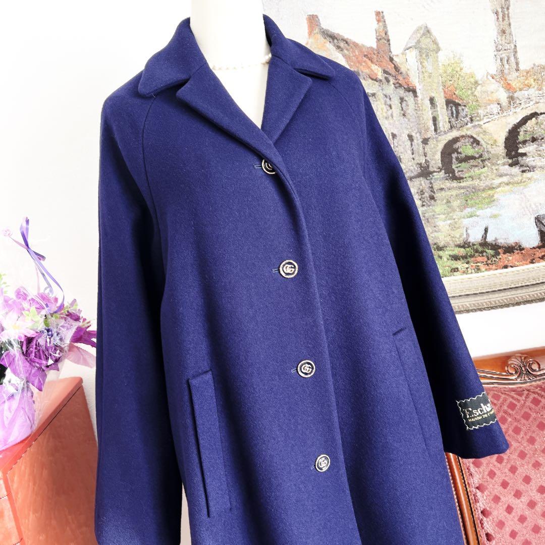 極美品　GUCCIグッチ チェスター　コート GGボタン　ネイビー　刺繍　ロング