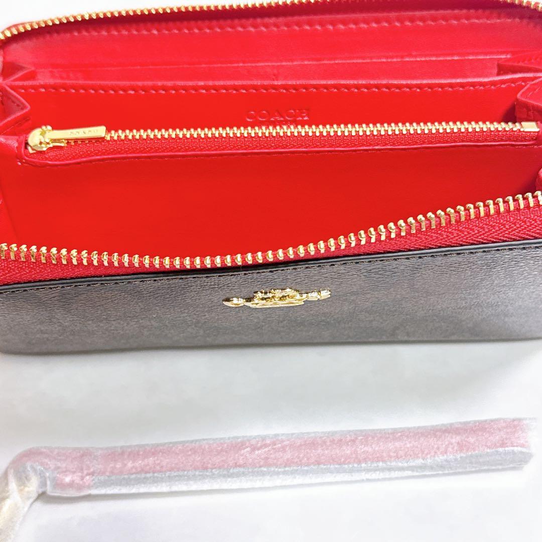 [COACH] コーチ 長財布(ラウンドファスナー)赤 ゴールド