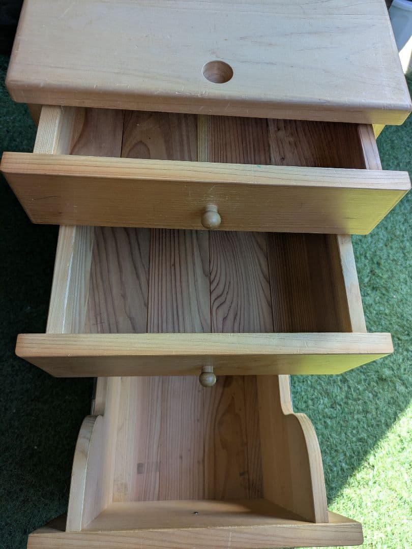 キシル　無垢天然木　ヒノキ　キャスター付きワゴン　サイドワゴンM