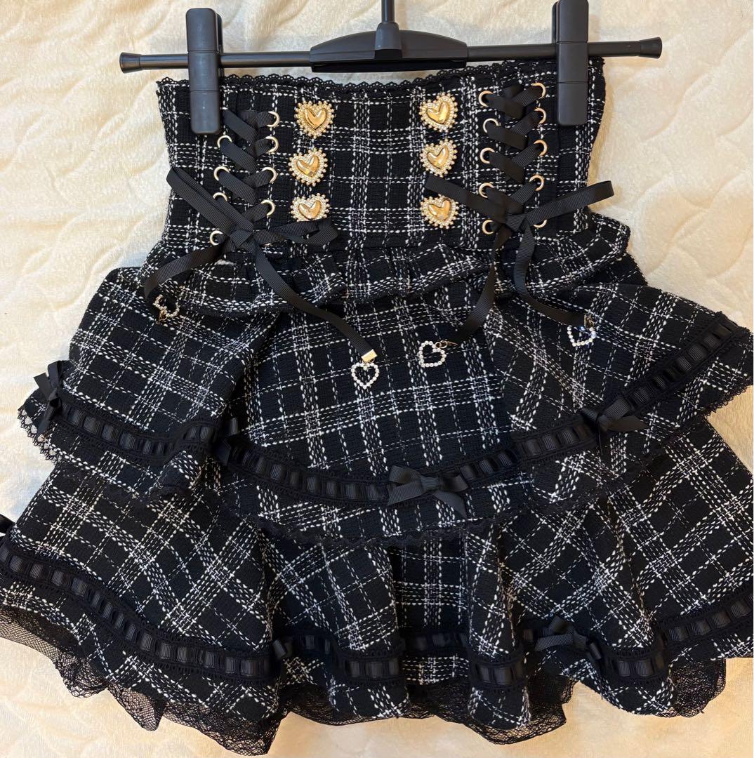 リズリサ はしごリボンツイードティアードスカパン ブラック