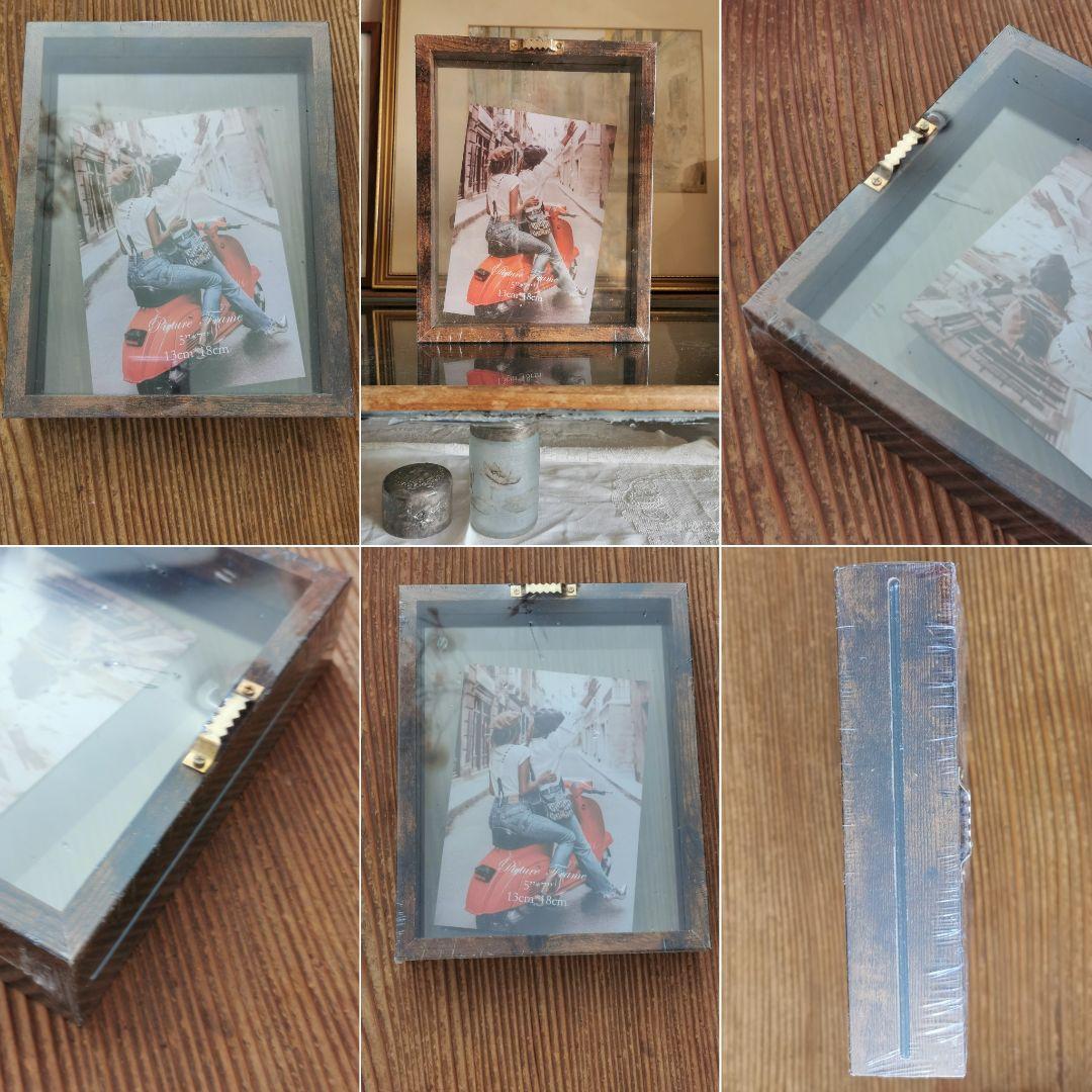 アンティーク 大輪のポワンドローズ 両面ガラス木製フレーム付き