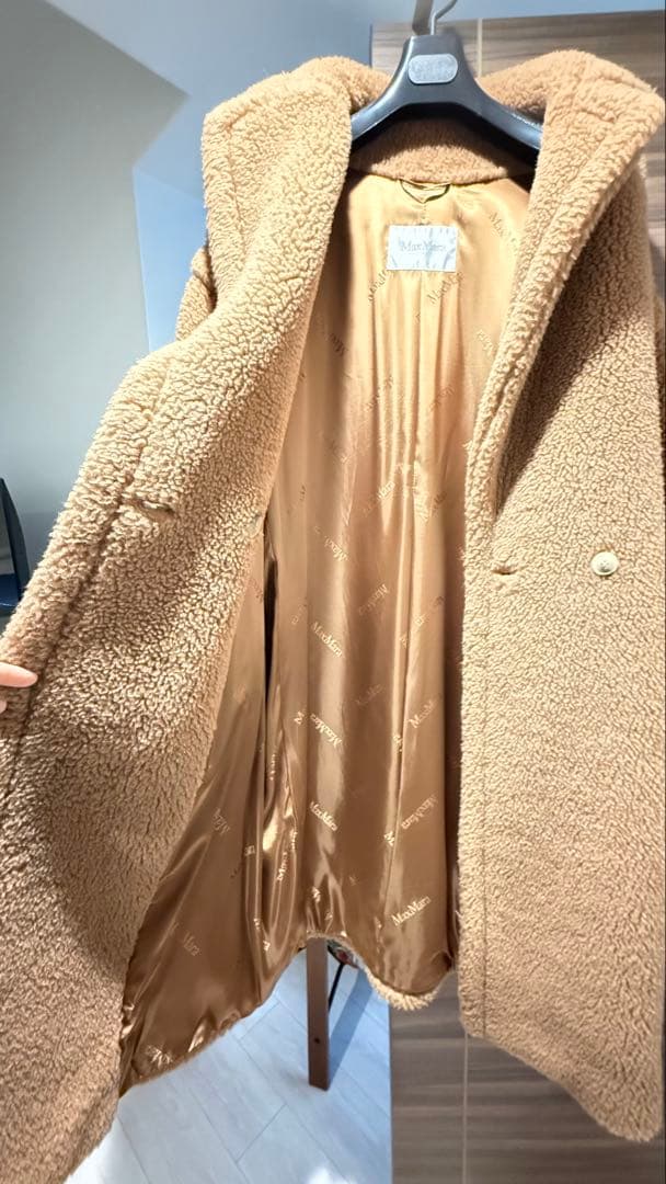マックスマーラ テディベアコート キャメル88%　シルク12% sサイズ