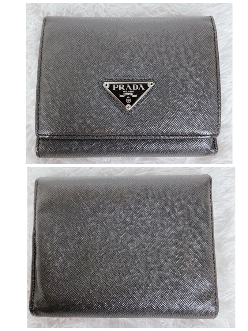 PRADA プラダ 3つ折り財布 M176サフィアーノレザー 三角ロゴ グレー