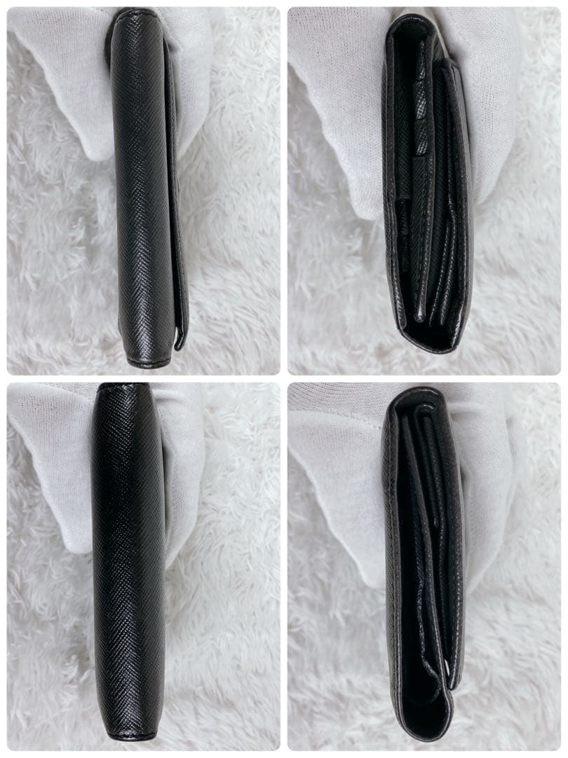 PRADA プラダ 3つ折り財布 M176サフィアーノレザー 三角ロゴ グレー