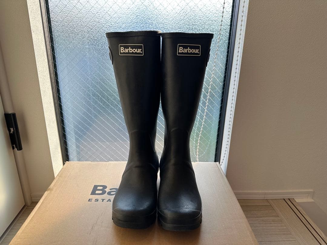 Barbour UK9 ブラック 長靴 ハウスチェック柄ライニング