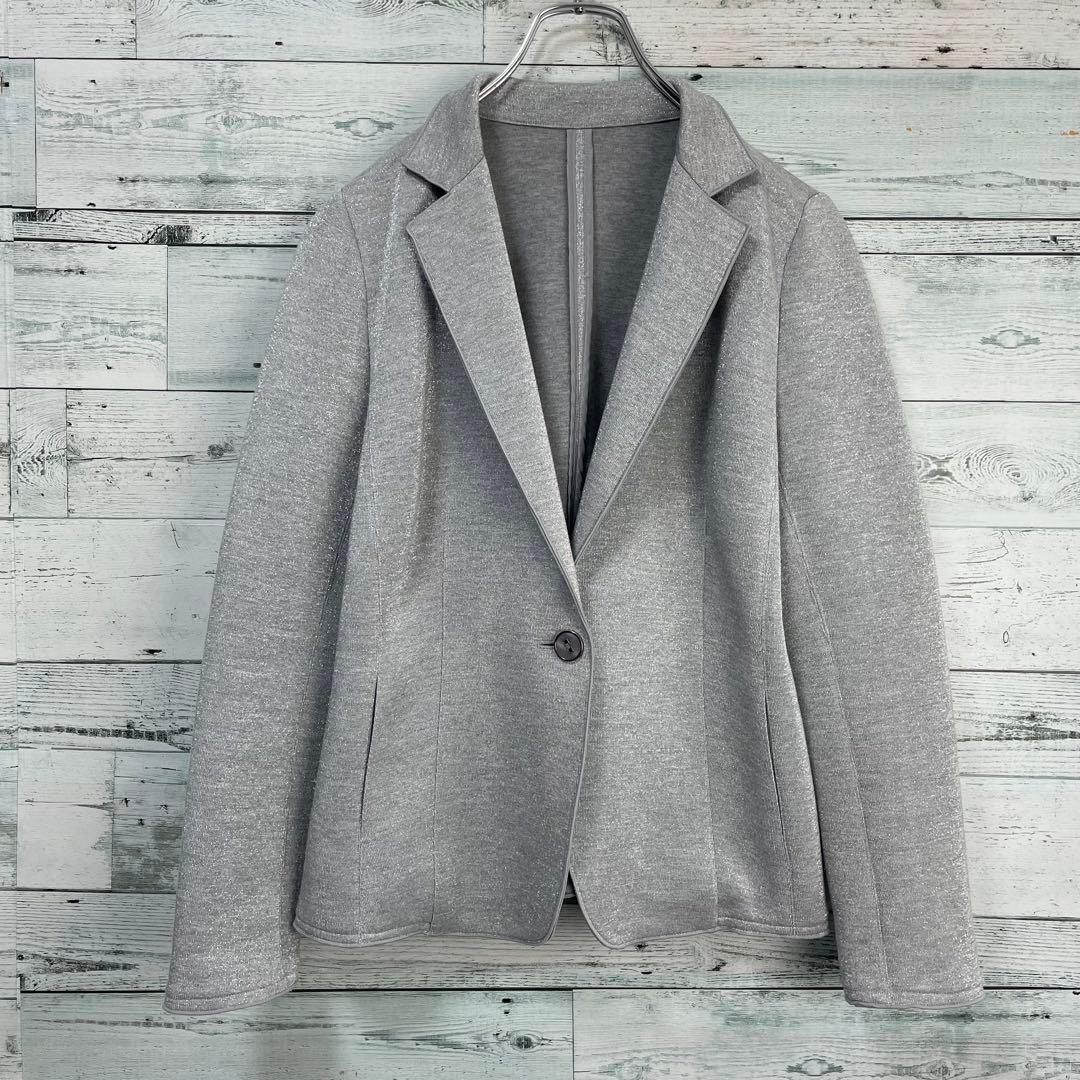 ☆ほぼ未使用☆レリアン　シルバーラメ入りテーラードジャケット　シングルボタン