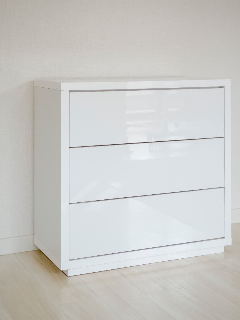 桐材日本製オーダー収納チェスト３段光沢ホワイトW75×D35cm 出品6月末まで