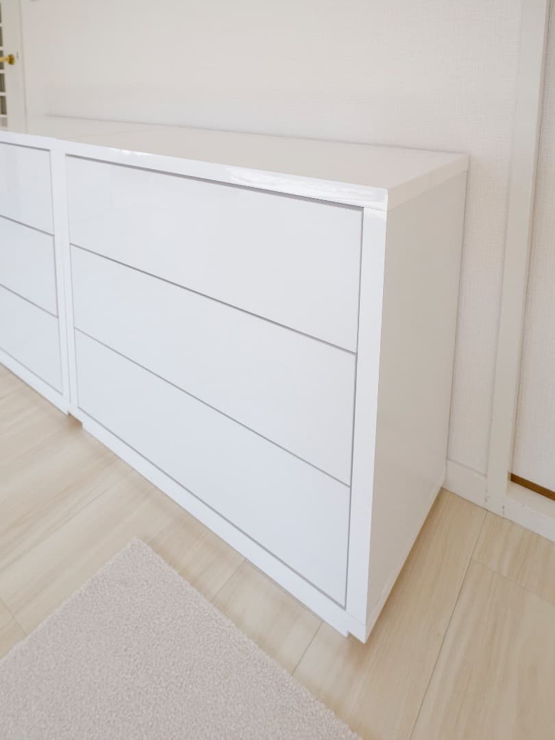 桐材日本製オーダー収納チェスト３段光沢ホワイトW75×D35cm 出品6月末まで