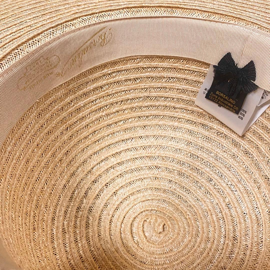 【新品 4.7万円】ボルサリーノ★女優帽★麦わら帽子★つば広★ベージュ★57cm