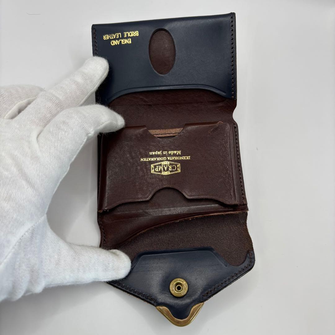 Cramp 三つ折り財布　ネイビー　レザー　コンパクトウォレット