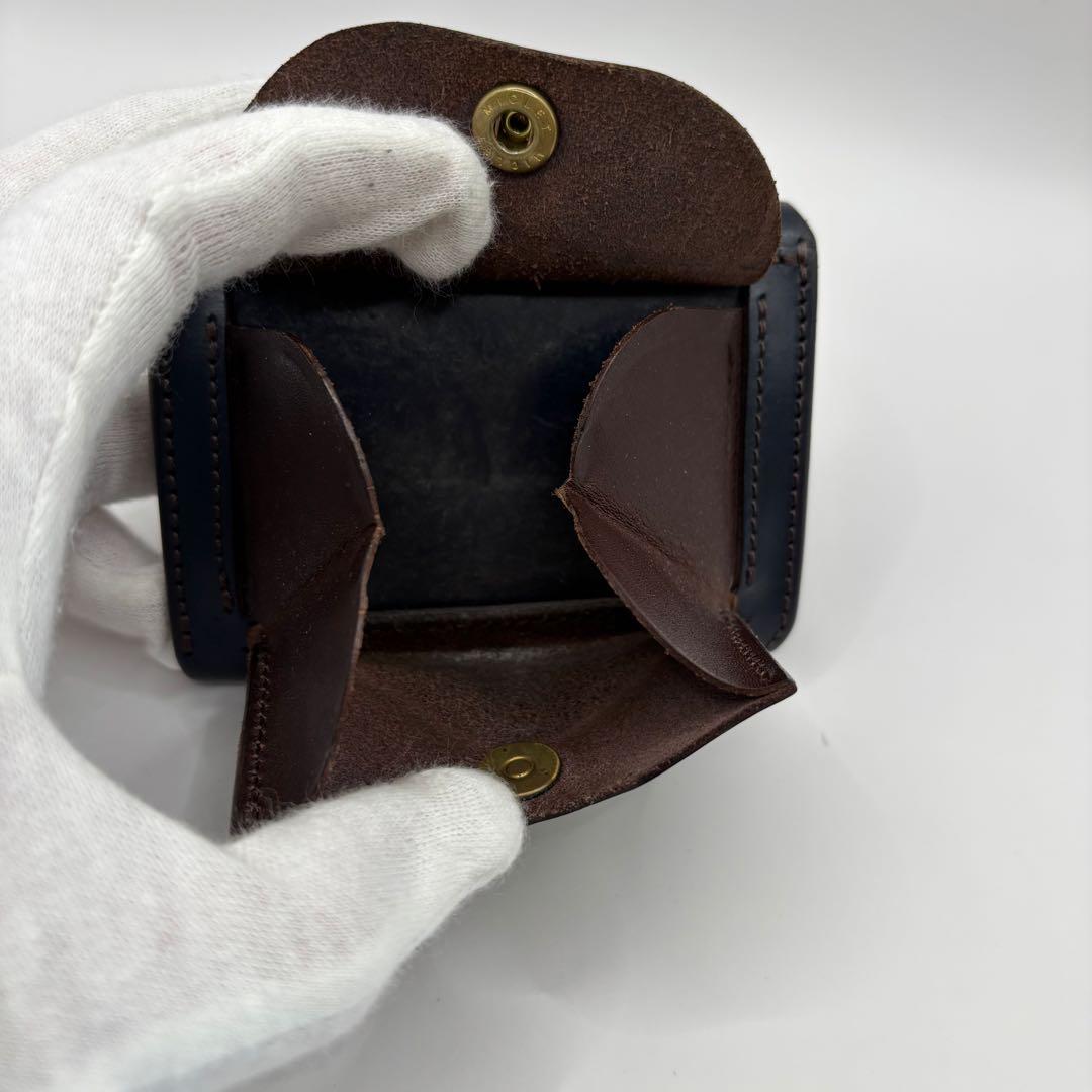 Cramp 三つ折り財布　ネイビー　レザー　コンパクトウォレット