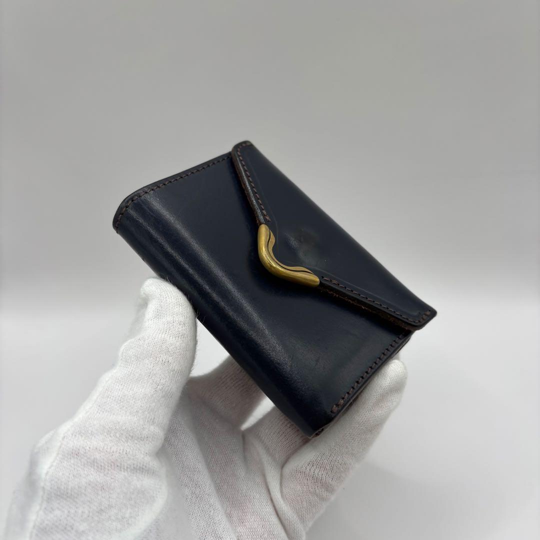 Cramp 三つ折り財布　ネイビー　レザー　コンパクトウォレット