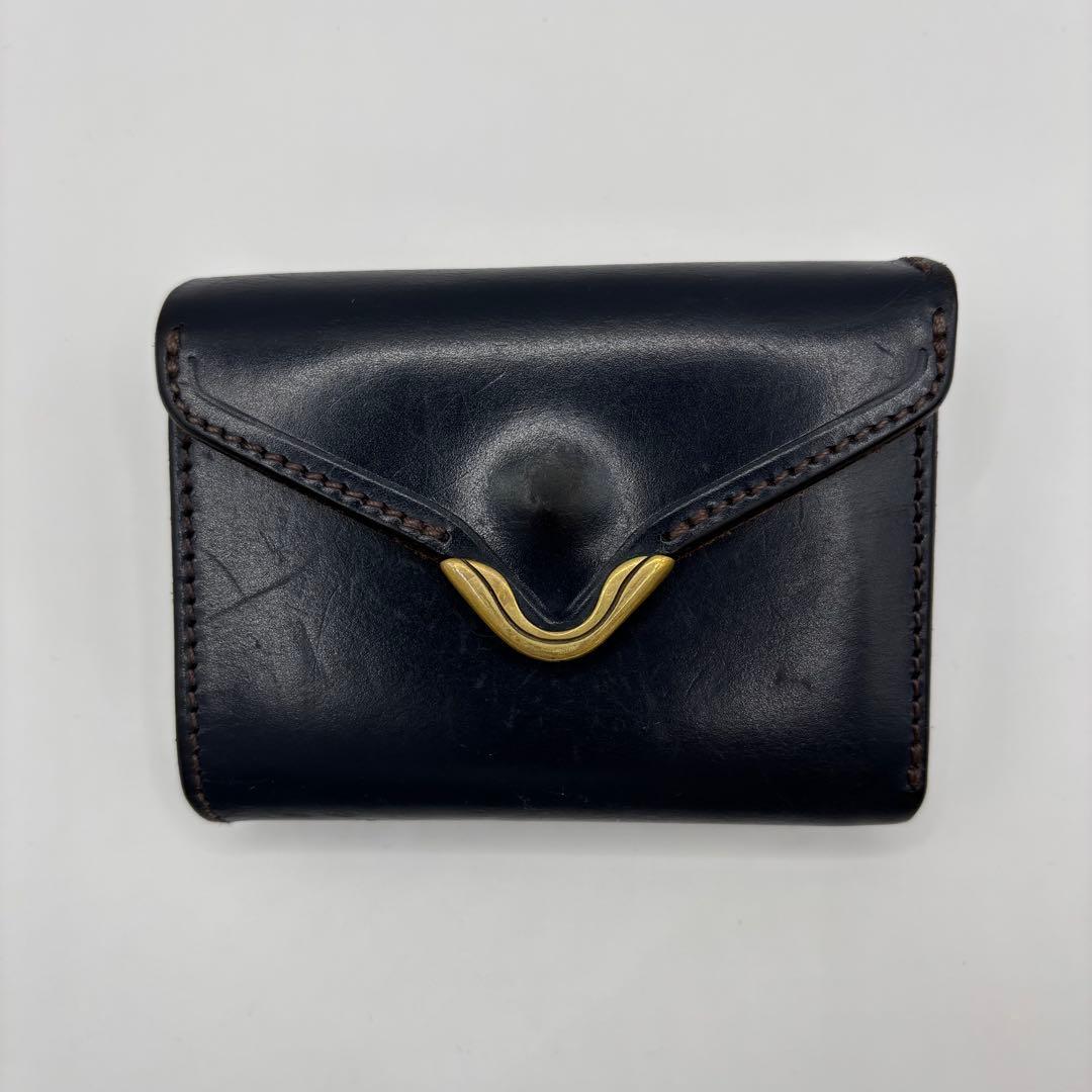 Cramp 三つ折り財布　ネイビー　レザー　コンパクトウォレット