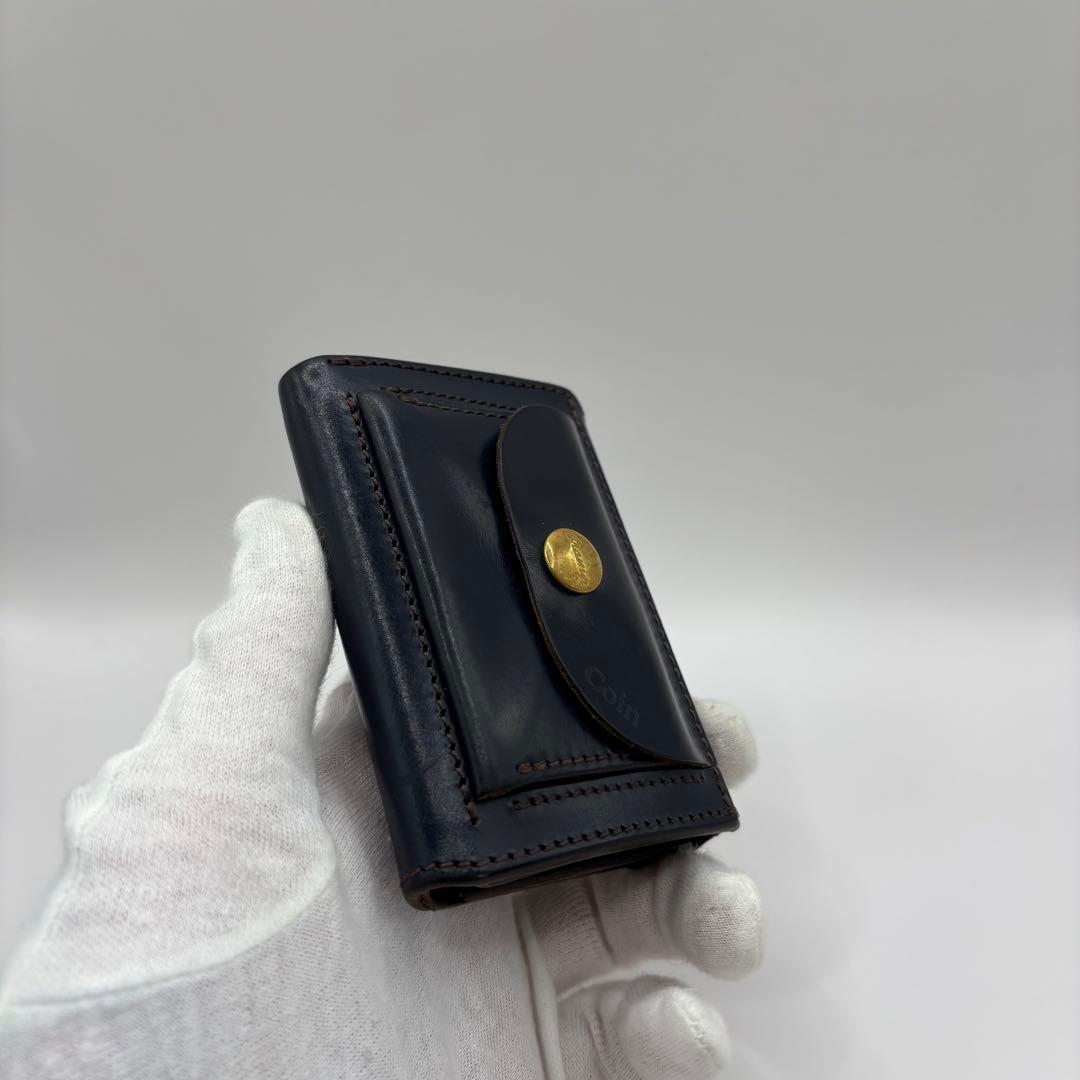 Cramp 三つ折り財布　ネイビー　レザー　コンパクトウォレット