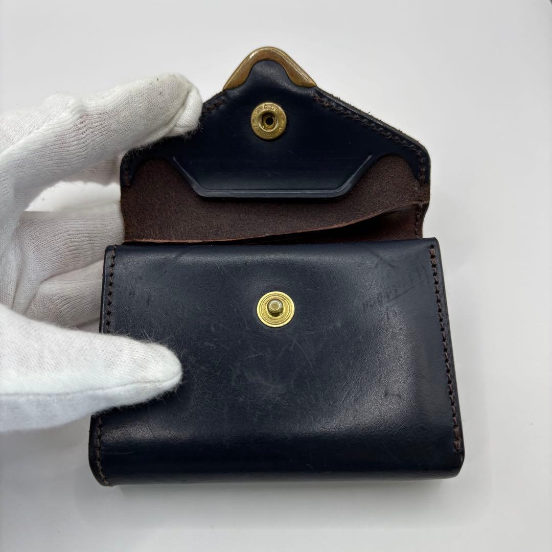 Cramp 三つ折り財布　ネイビー　レザー　コンパクトウォレット