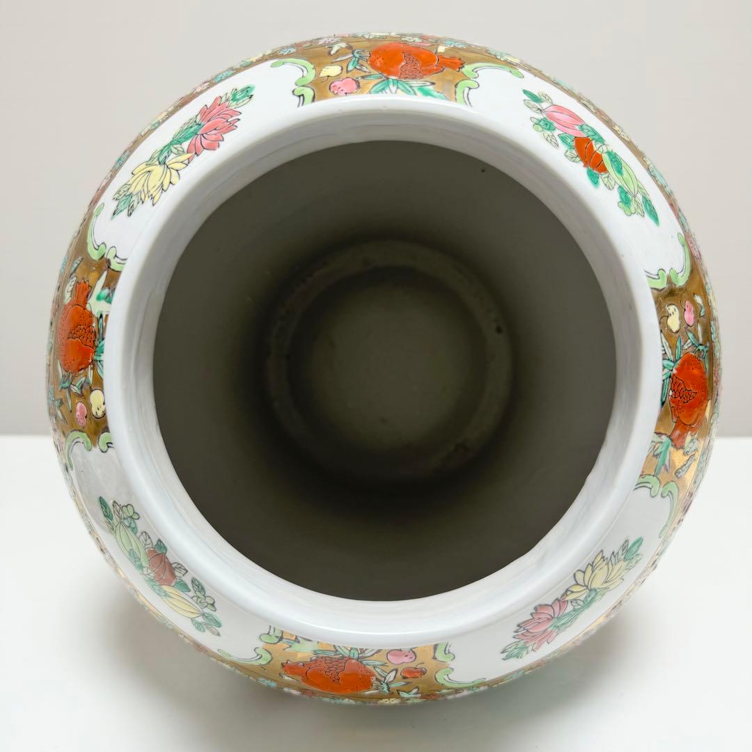 中国美術 蓋付花瓶 花器 飾り壺 壷 宮廷人物図 花鳥図 陶器 磁器 金彩色紜