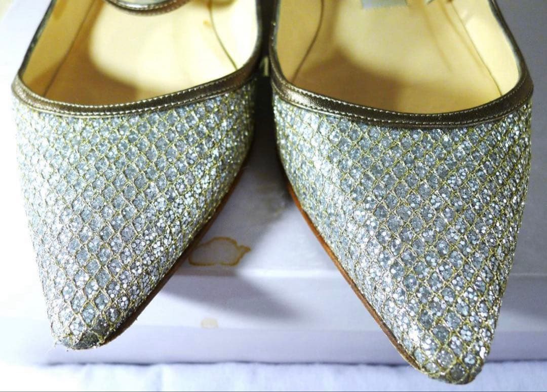 【JIMMY CHOO】シルバー＆ゴールドカラーレザーヴァレエシューズ23㎝美品