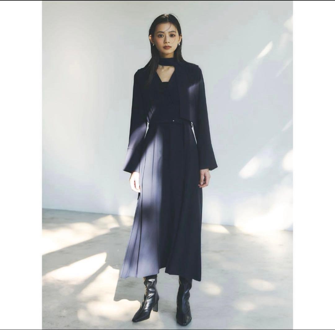 anuans ダブルサテンクラシカルワンピース NAVY