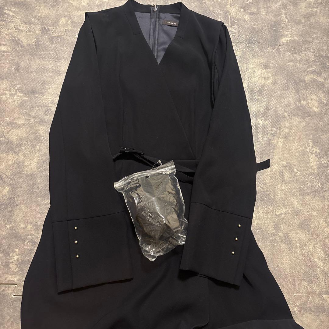 anuans ダブルサテンクラシカルワンピース NAVY