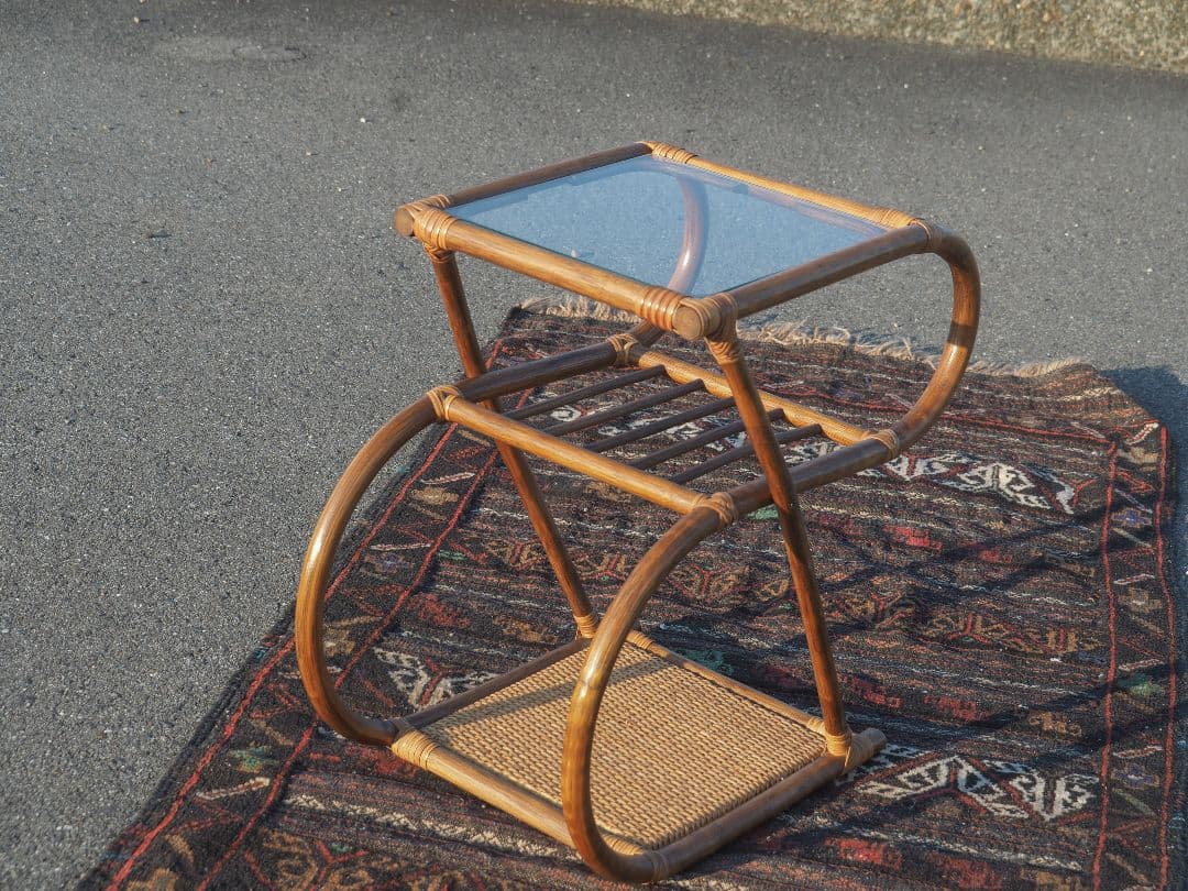 【値引中】ラタンガラスサイドテーブル