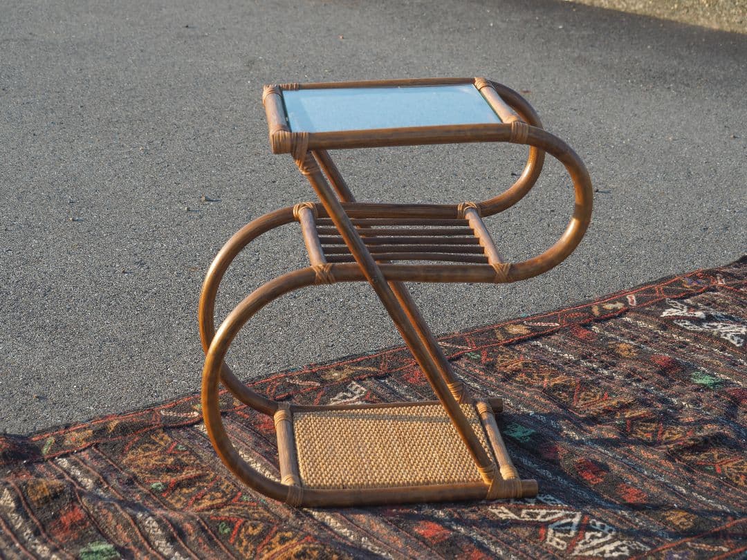 【値引中】ラタンガラスサイドテーブル