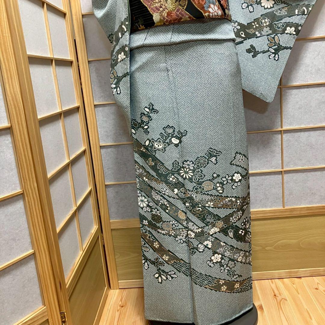 みーちゃん様［7155］訪問着 美品 熨斗目文様 鹿の子柄 金彩 正絹 着物 袷