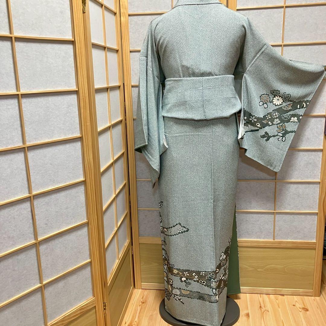 みーちゃん様［7155］訪問着 美品 熨斗目文様 鹿の子柄 金彩 正絹 着物 袷