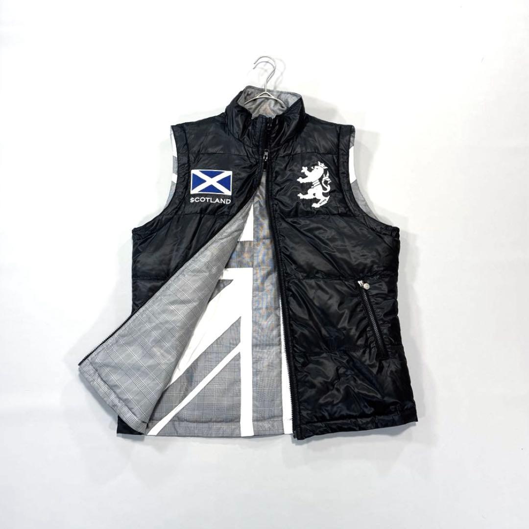 アドミラルゴルフ　中綿ベスト　リバーシブル　スコットランド　ブラック　グレー
