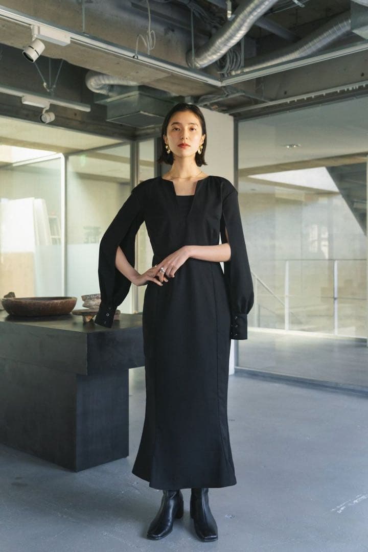 Knuth Marf スリットスリーブロングワンピース 黒 S