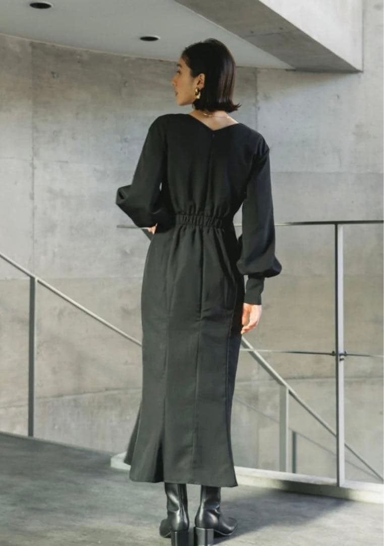 Knuth Marf スリットスリーブロングワンピース 黒 S