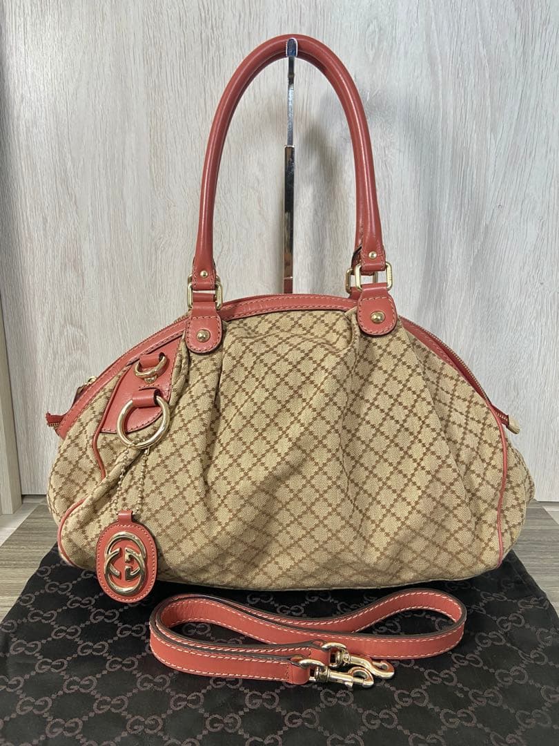 グッチ　ディアマンテ　2way トートバッグ キャンバス　インターロッキング